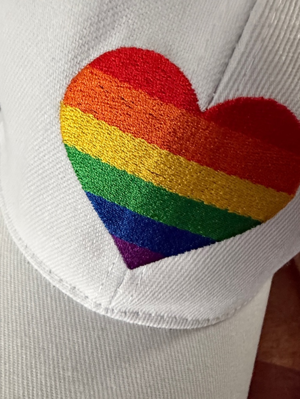 2 White Hats with Rainbow Heart Embroidery - Picture 2 of 5